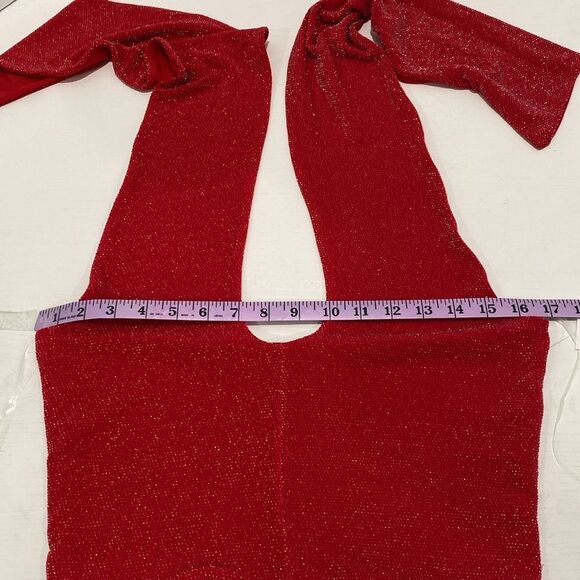 Bar lll Holiday Party Cherry On Top Red With Metallic Silver Stitch Halter Top - Picture 7 of 14